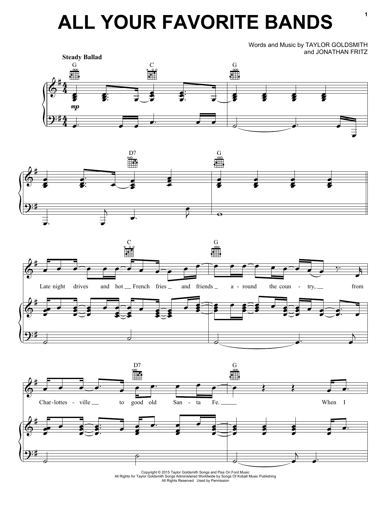 Dawes All Your Favorite Bands sheet music notes and chords. Download Printable PDF.