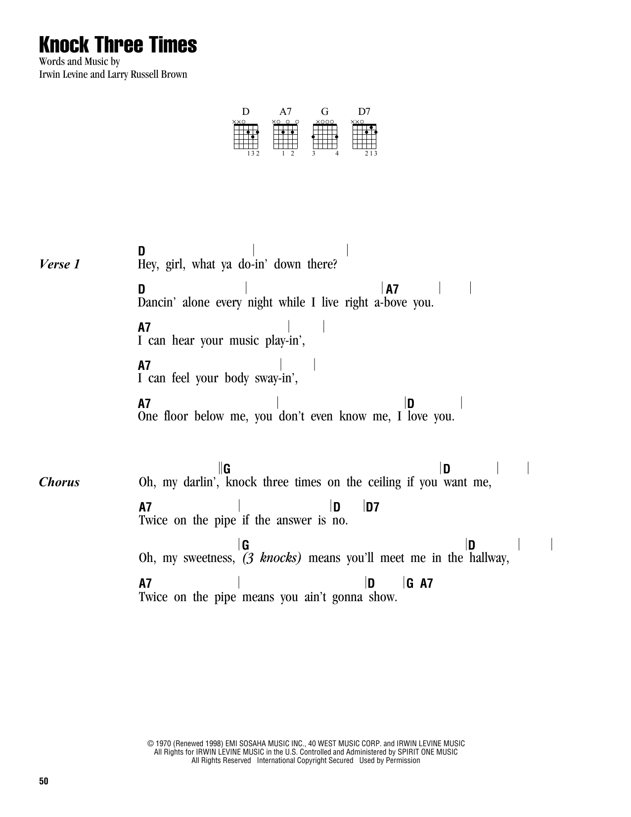 Dawn Knock Three Times sheet music notes and chords. Download Printable PDF.