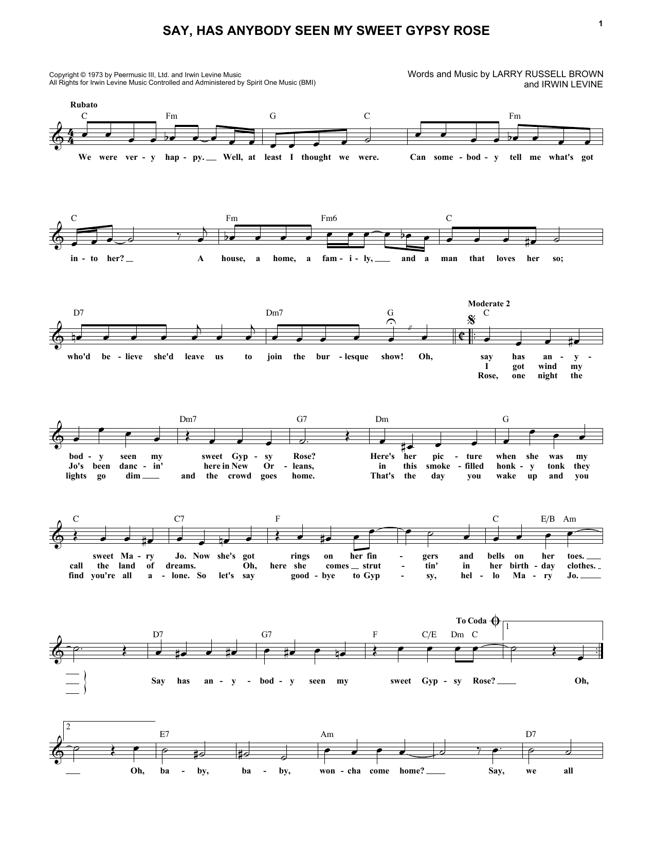 Dawn Say, Has Anybody Seen My Sweet Gypsy Rose sheet music notes and chords. Download Printable PDF.