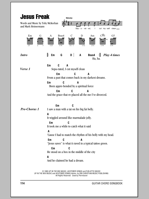 dc Talk Jesus Freak sheet music notes and chords. Download Printable PDF.