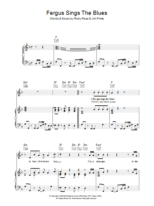 Deacon Blue Fergus Sings The Blues sheet music notes and chords. Download Printable PDF.