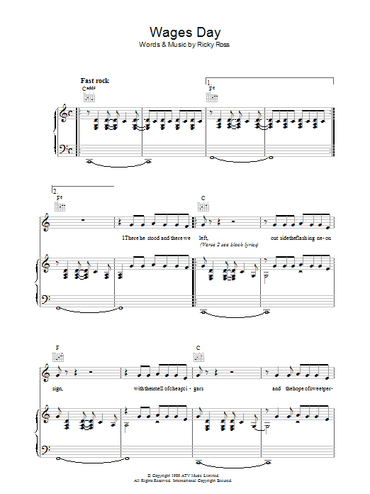 Learn to play Deacon Blue Wages Day sheet music for Piano, Vocal & Guitar Chords in minutes. Price: 7.8900$ Deacon Blue Wages Day sheet music notes and chords arranged for Piano, Vocal & Guitar Chords
