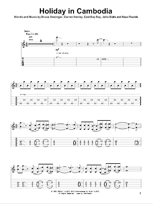 Dead Kennedys Holiday In Cambodia sheet music notes and chords. Download Printable PDF.