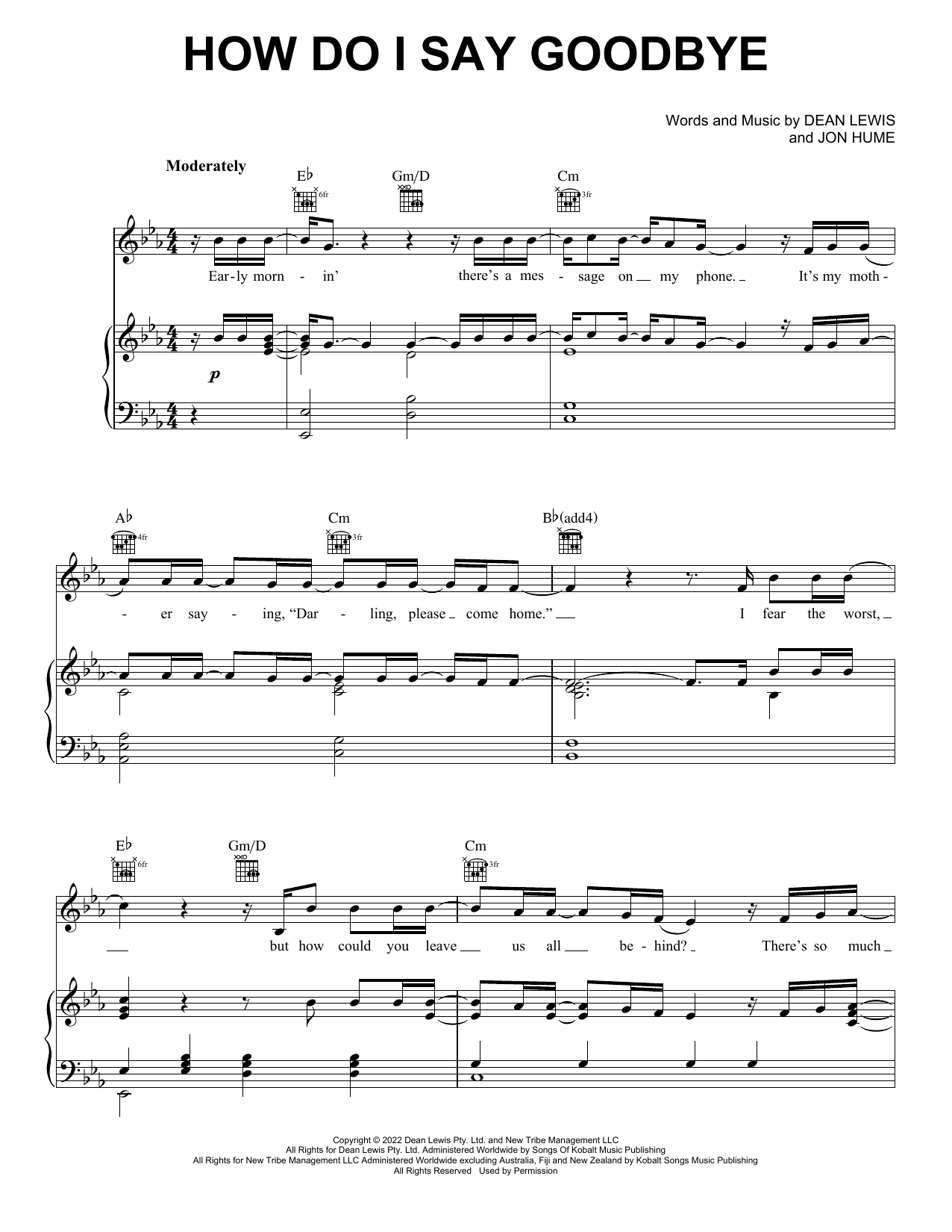 Dean Lewis How Do I Say Goodbye sheet music notes and chords. Download Printable PDF.