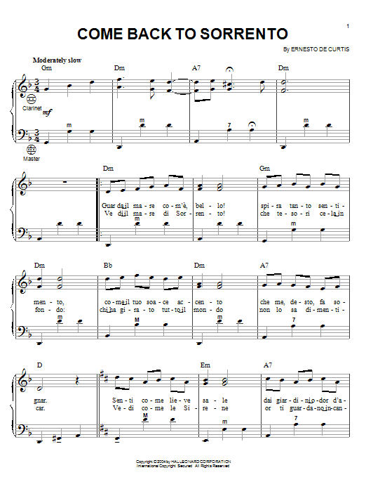 Dean Martin Come Back To Sorrento sheet music notes and chords arranged for Accordion