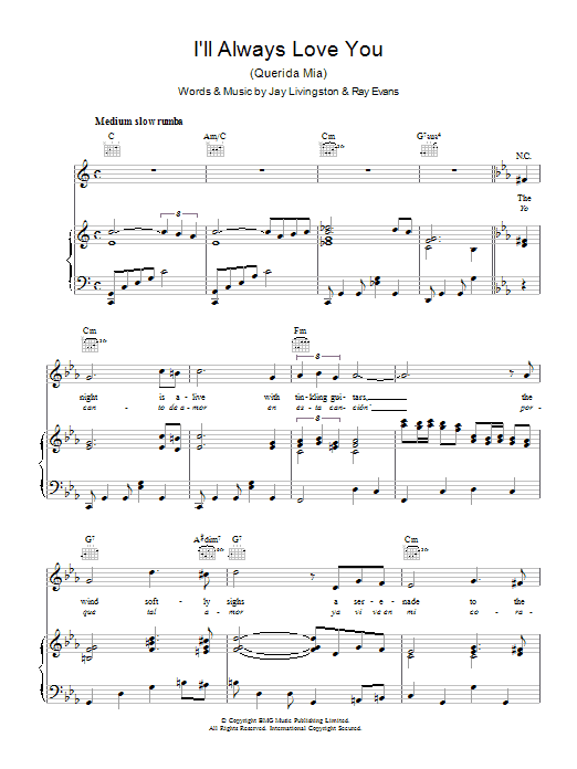 Learn to play Dean Martin I'll Always Love You (Querida Mia) sheet music for Piano, Vocal & Guitar Chords in minutes. Price: 7.8900$ Dean Martin I'll Always Love You (Querida Mia) sheet music notes and chords arranged for Piano, Vocal & Guitar Chords