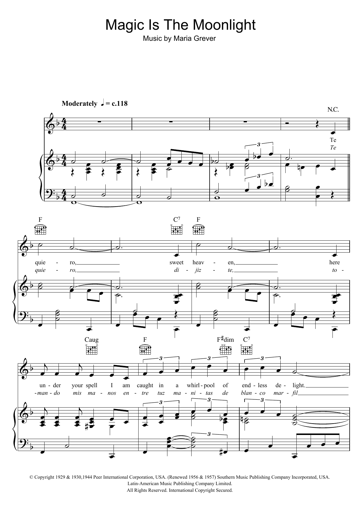 Learn to play Cliff Richard Magic Is The Moonlight (Te Quiero Dijiste) sheet music for Piano, Vocal & Guitar Chords in minutes. Price: 7.8900$ Cliff Richard Magic Is The Moonlight (Te Quiero Dijiste) sheet music notes and chords arranged for Piano, Vocal & Guitar Chords