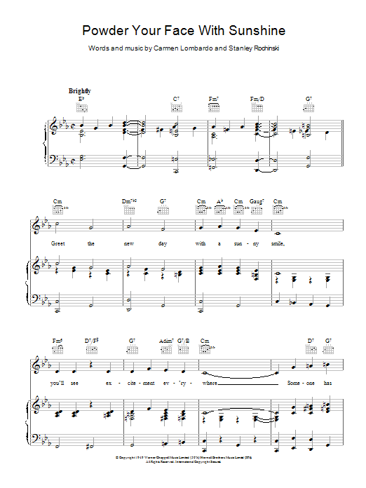 Dean Martin Powder Your Face With Sunshine sheet music notes and chords arranged for Piano, Vocal & Guitar Chords