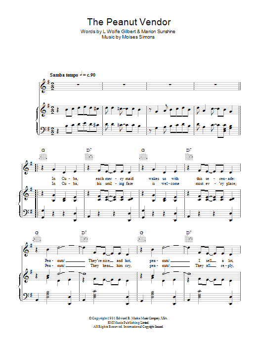 Learn to play Dean Martin The Peanut Vendor sheet music for Piano, Vocal & Guitar Chords in minutes. Price: 7.8900$ Dean Martin The Peanut Vendor sheet music notes and chords arranged for Piano, Vocal & Guitar Chords