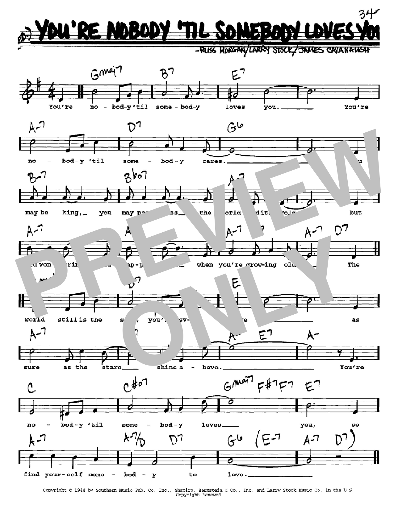 Dean Martin You're Nobody 'Til Somebody Loves You sheet music notes and chords. Download Printable PDF.