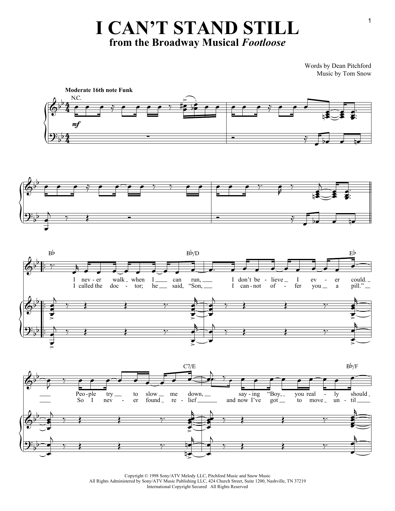 Dean Pitchford I Can't Stand Still sheet music notes and chords. Download Printable PDF.