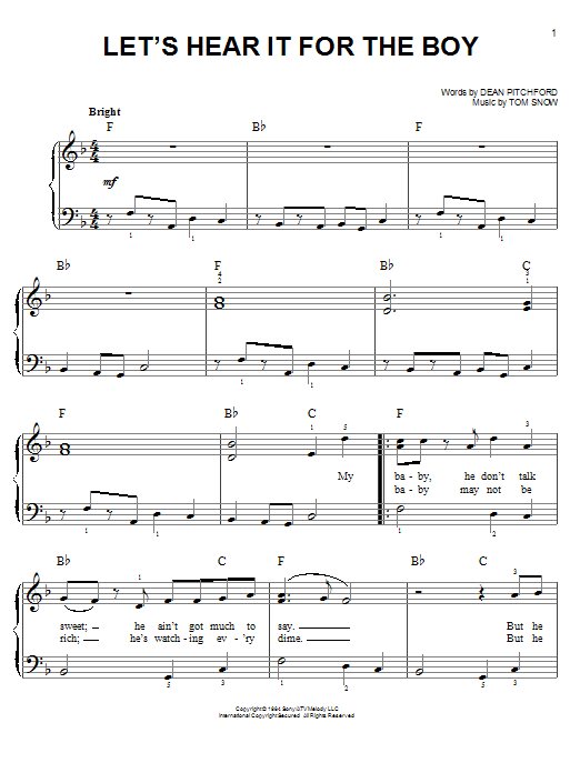 Dean Pitchford Let's Hear It For The Boy sheet music notes and chords. Download Printable PDF.