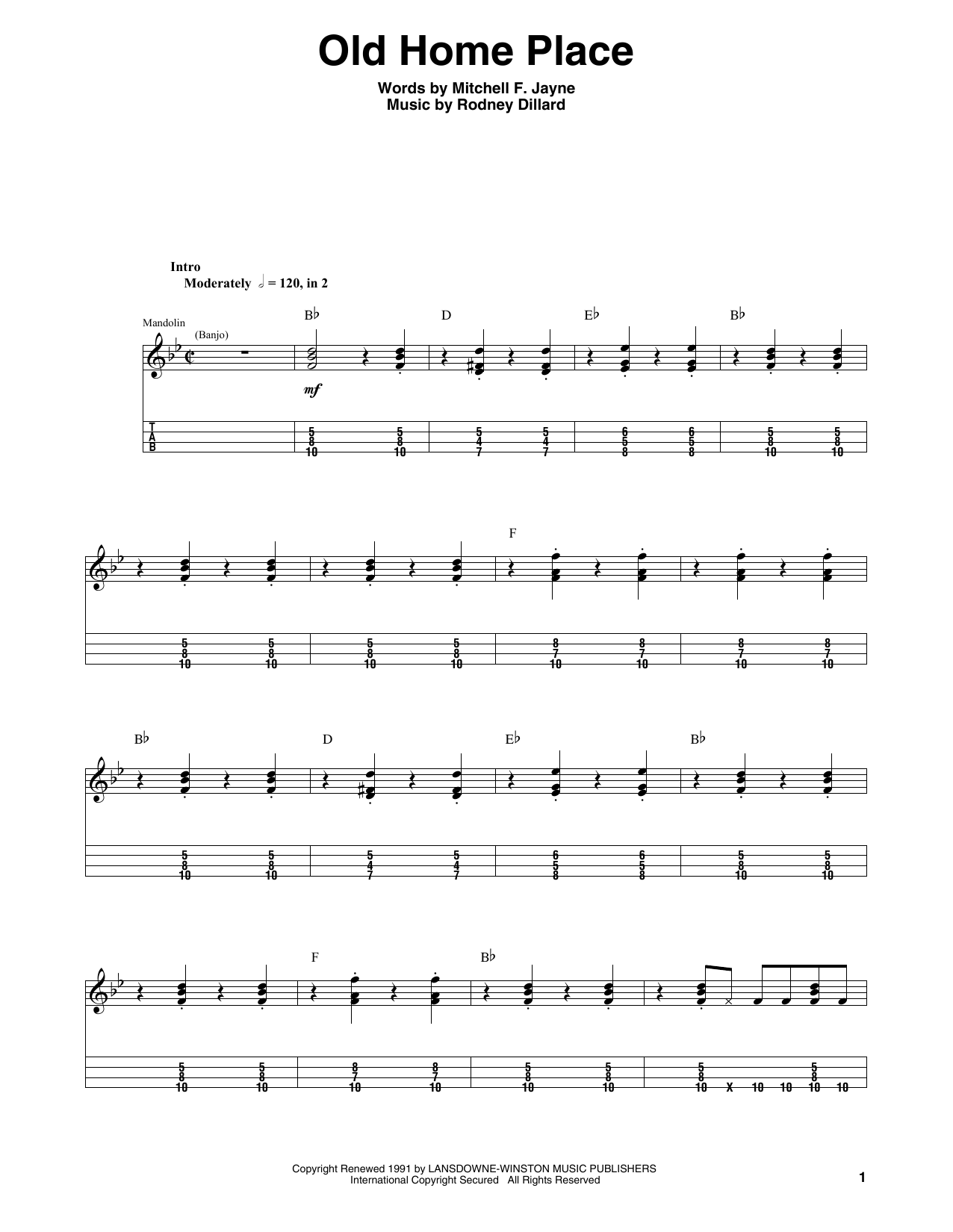 Dean Webb Old Home Place sheet music notes and chords. Download Printable PDF.