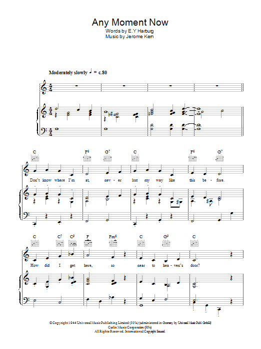 Learn to play Deanna Durbin Any Moment Now sheet music for Piano, Vocal & Guitar Chords in minutes. Price: 7.8900$ Deanna Durbin Any Moment Now sheet music notes and chords arranged for Piano, Vocal & Guitar Chords