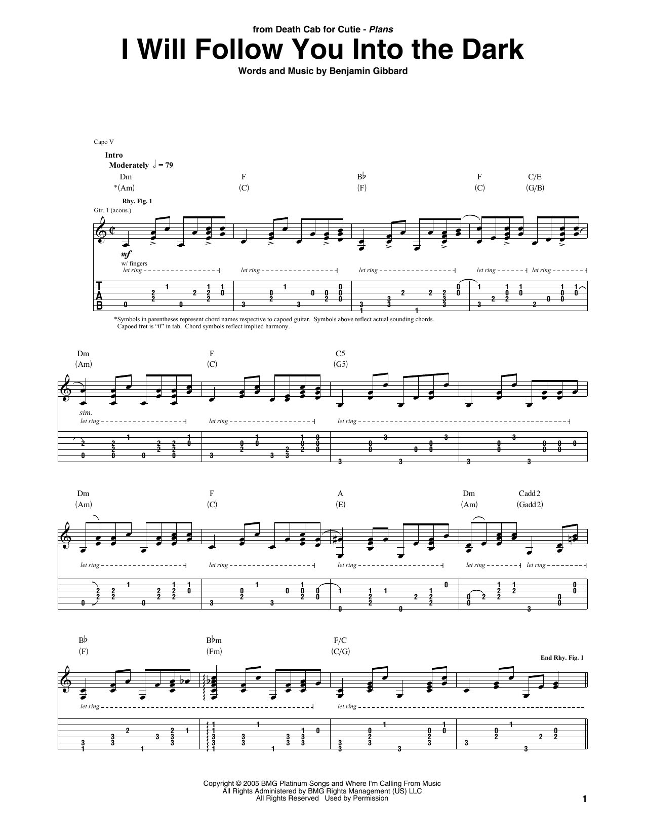 Death Cab For Cutie I Will Follow You Into The Dark sheet music notes and chords. Download Printable PDF.