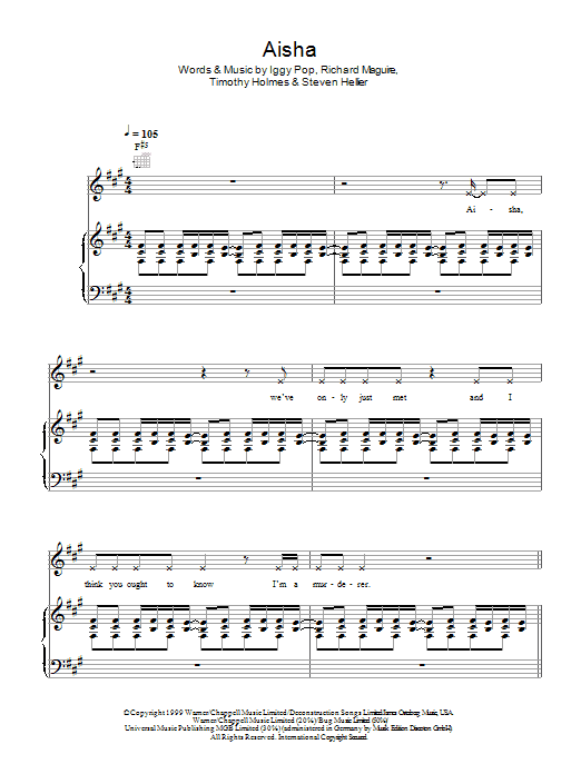 Learn to play Death In Vegas Aisha sheet music for Piano, Vocal & Guitar Chords in minutes. Price: 7.8900$ Death In Vegas Aisha sheet music notes and chords arranged for Piano, Vocal & Guitar Chords