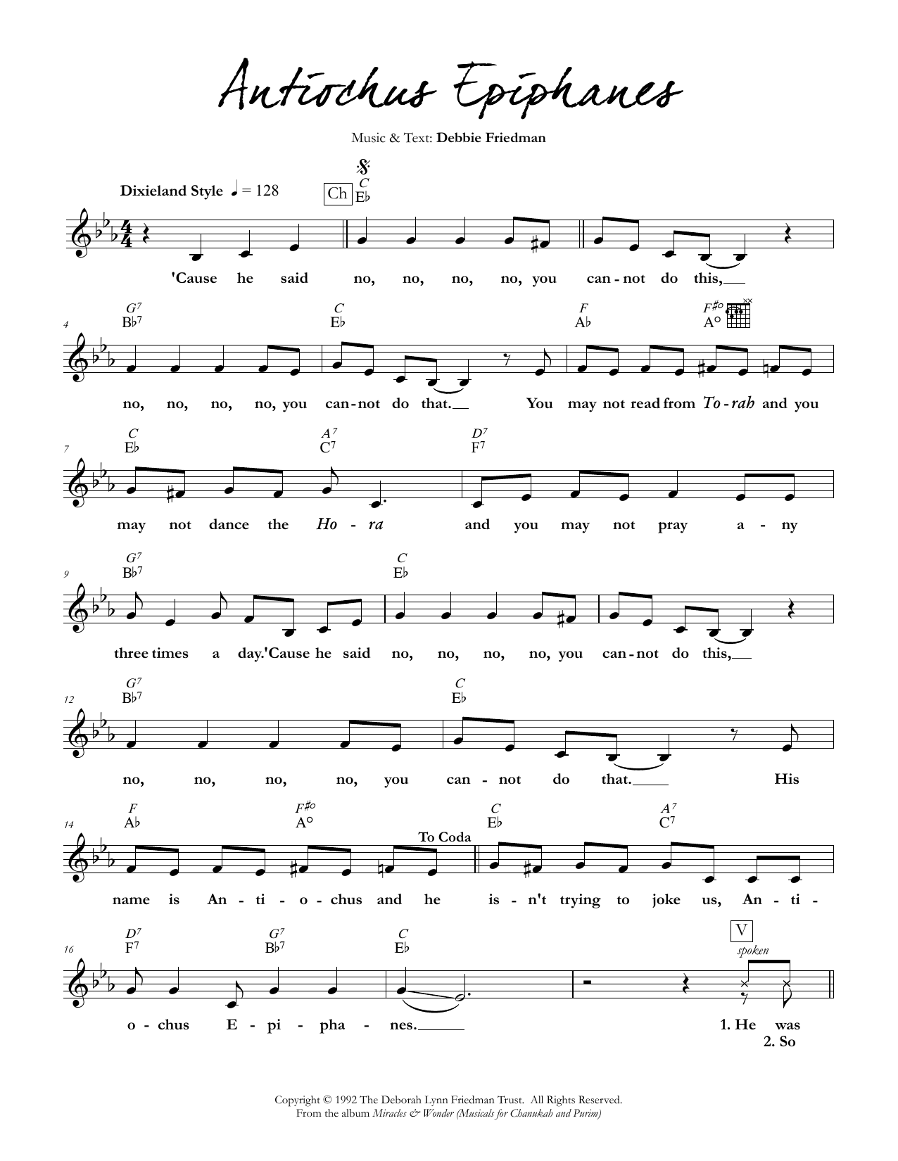 Debbie Friedman Antiochus Epiphanes sheet music notes and chords. Download Printable PDF.