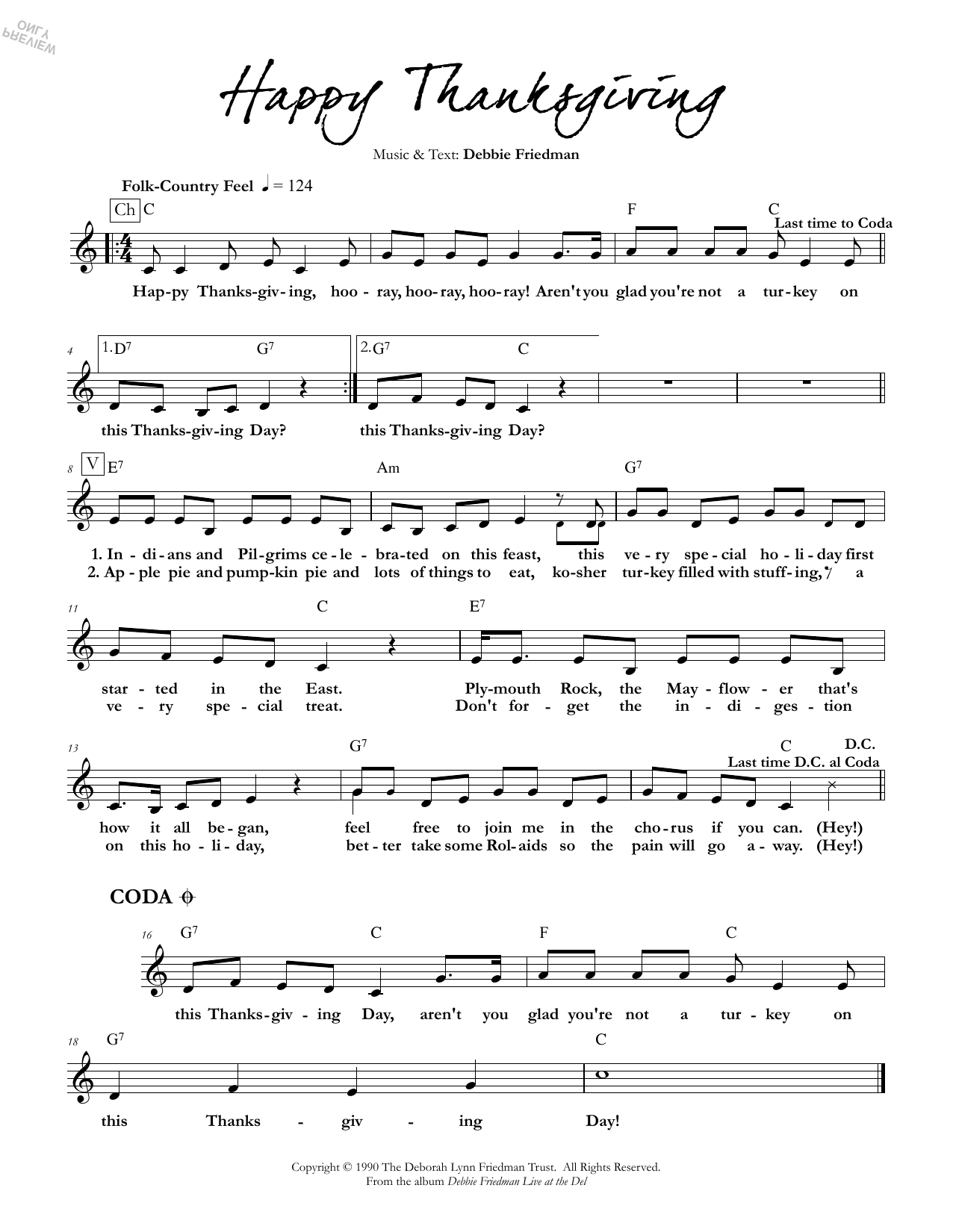 Debbie Friedman Happy Thanksgiving sheet music notes and chords. Download Printable PDF.