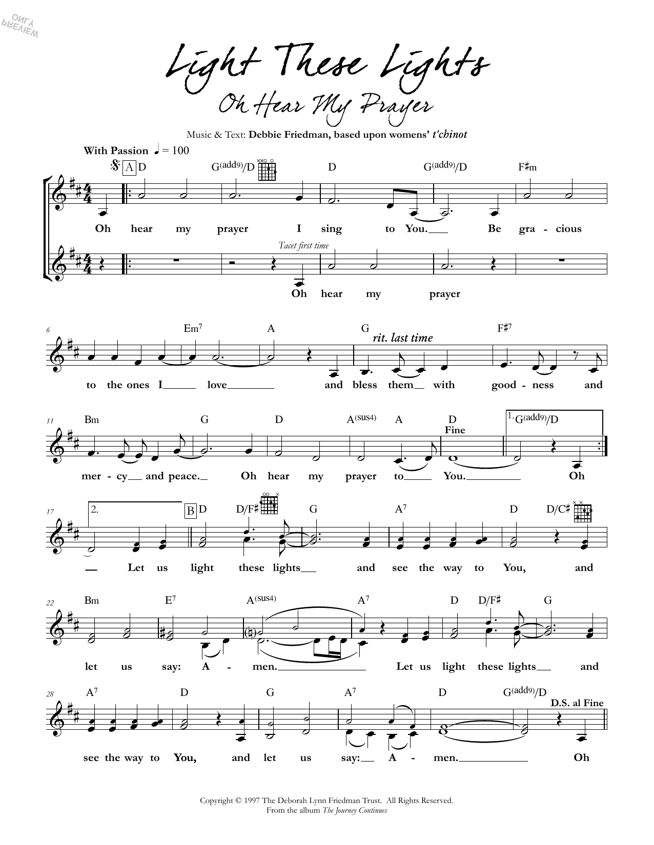 Debbie Friedman Light These Lights (Oh Hear My Prayer) sheet music notes and chords. Download Printable PDF.