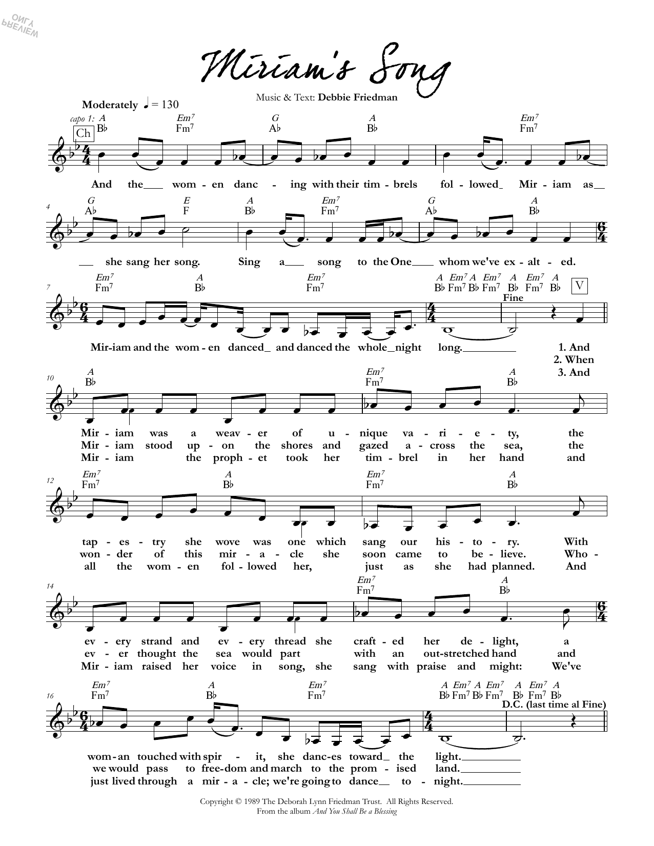 Debbie Friedman Miriam's Song sheet music notes and chords. Download Printable PDF.