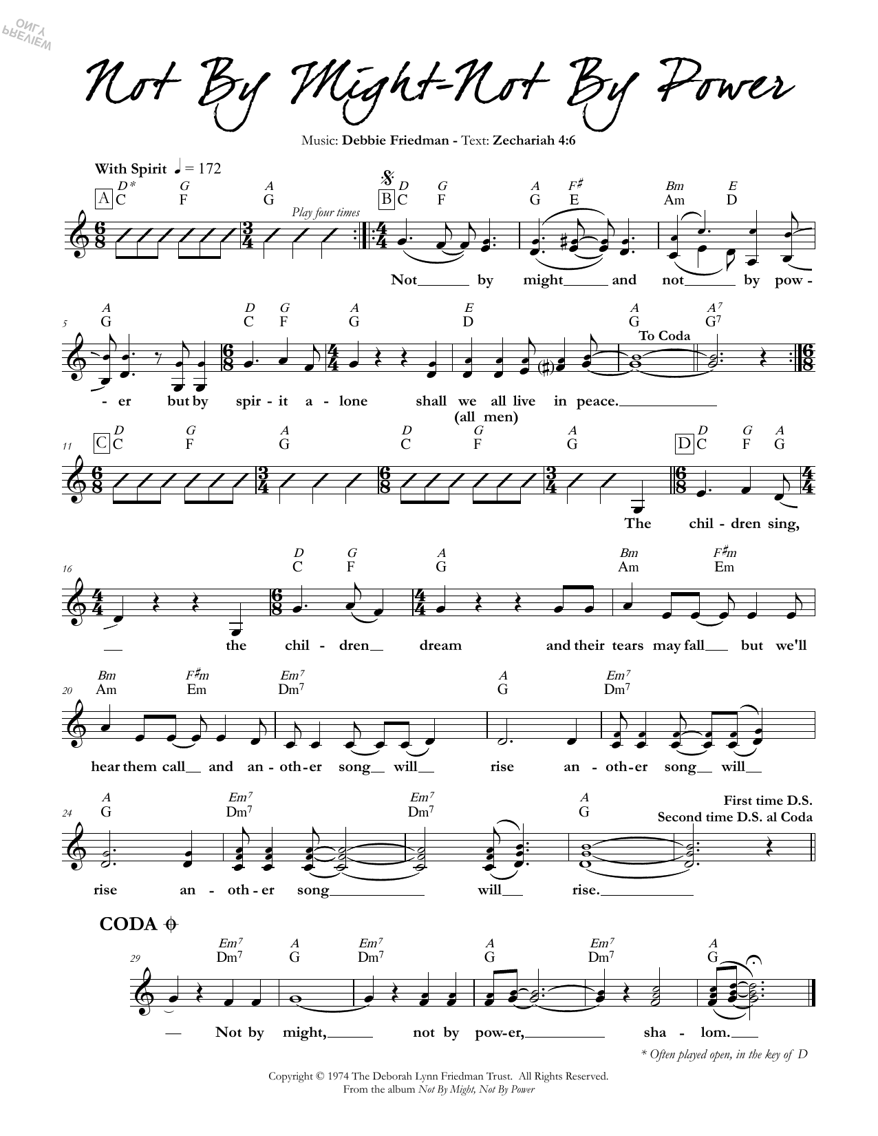 Debbie Friedman Not By Might - Not By Power sheet music notes and chords. Download Printable PDF.