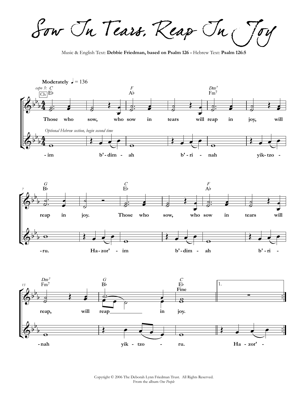 Debbie Friedman Sow In Tears, Reap In Joy sheet music notes and chords. Download Printable PDF.