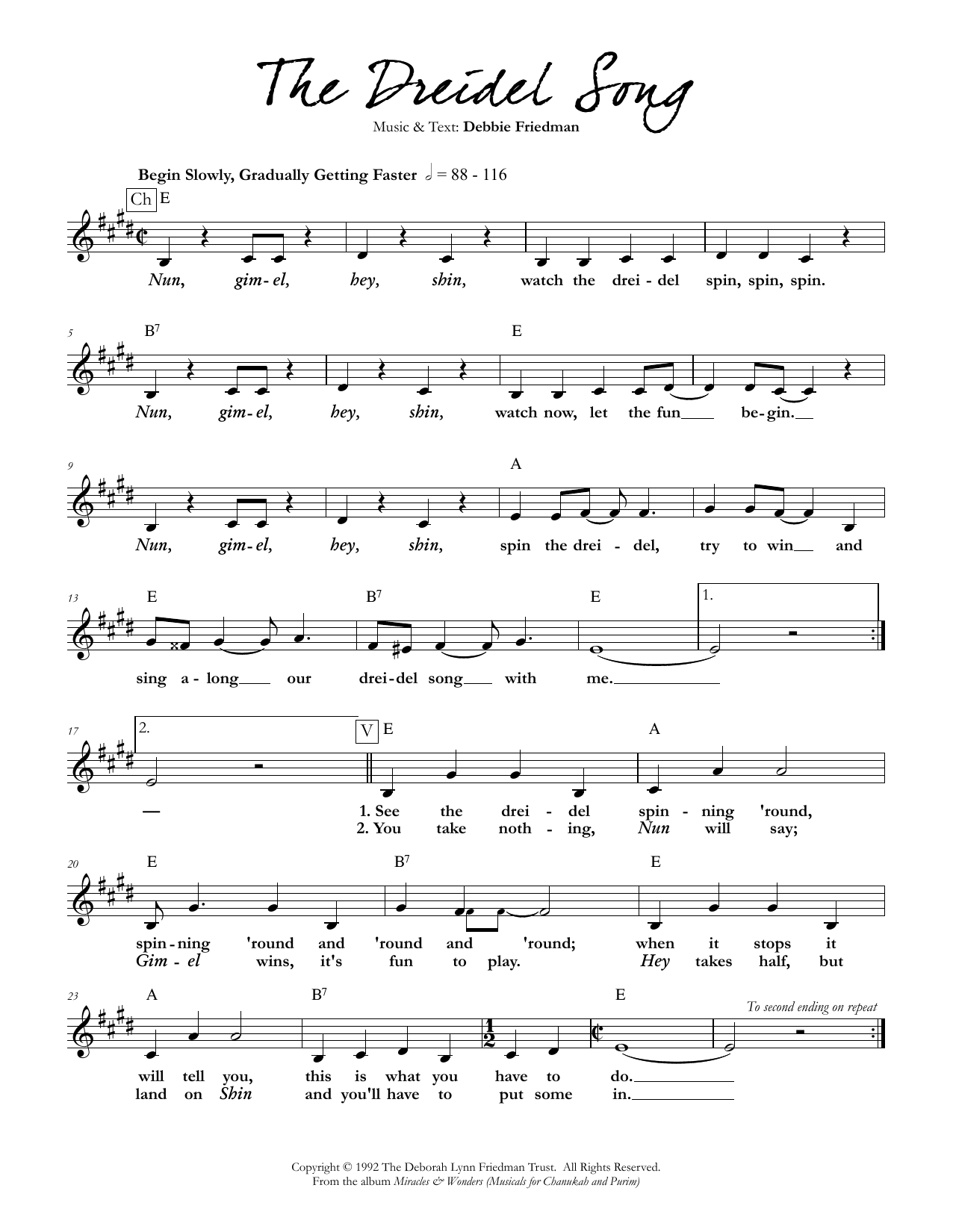 Debbie Friedman The Dreidel Song sheet music notes and chords. Download Printable PDF.