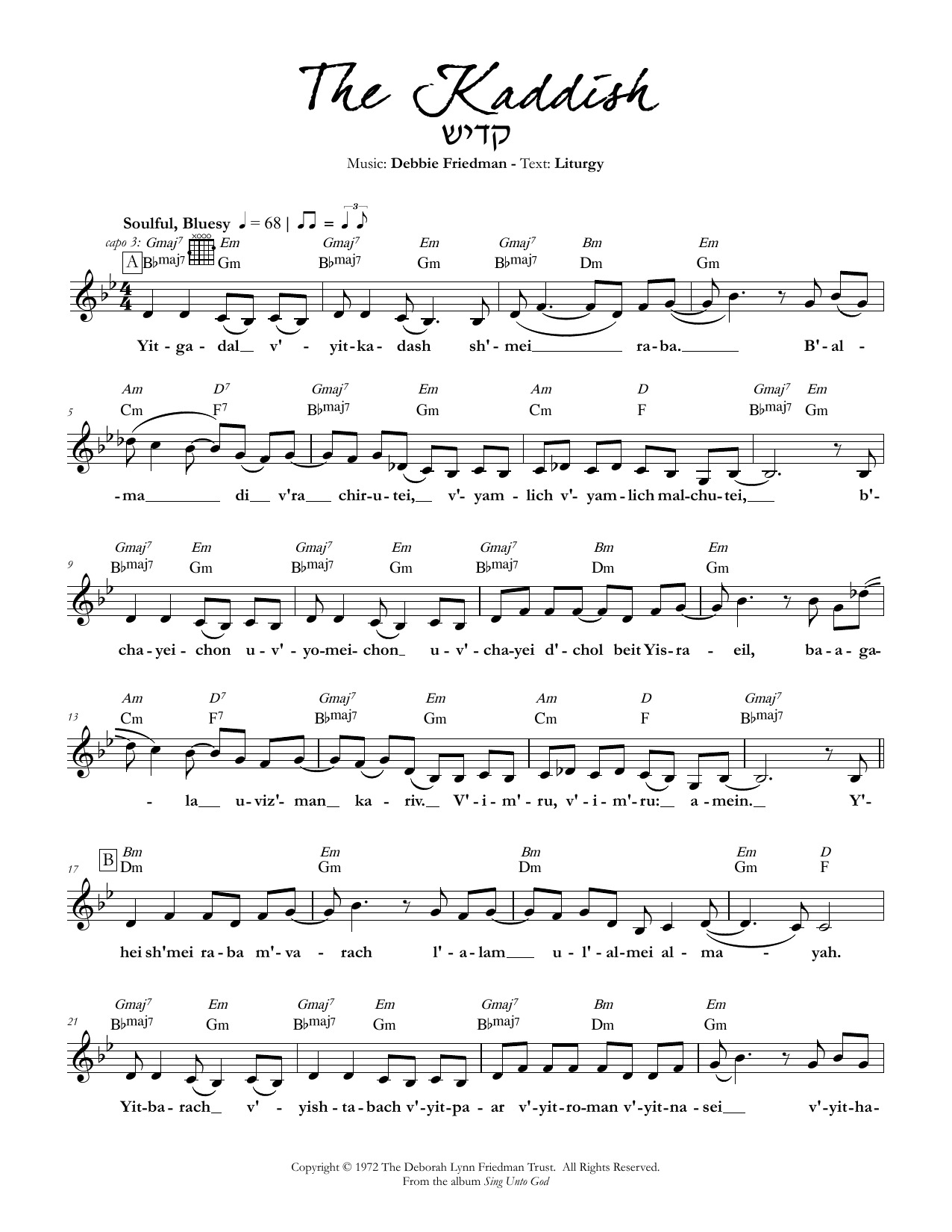 Debbie Friedman The Kaddish sheet music notes and chords. Download Printable PDF.