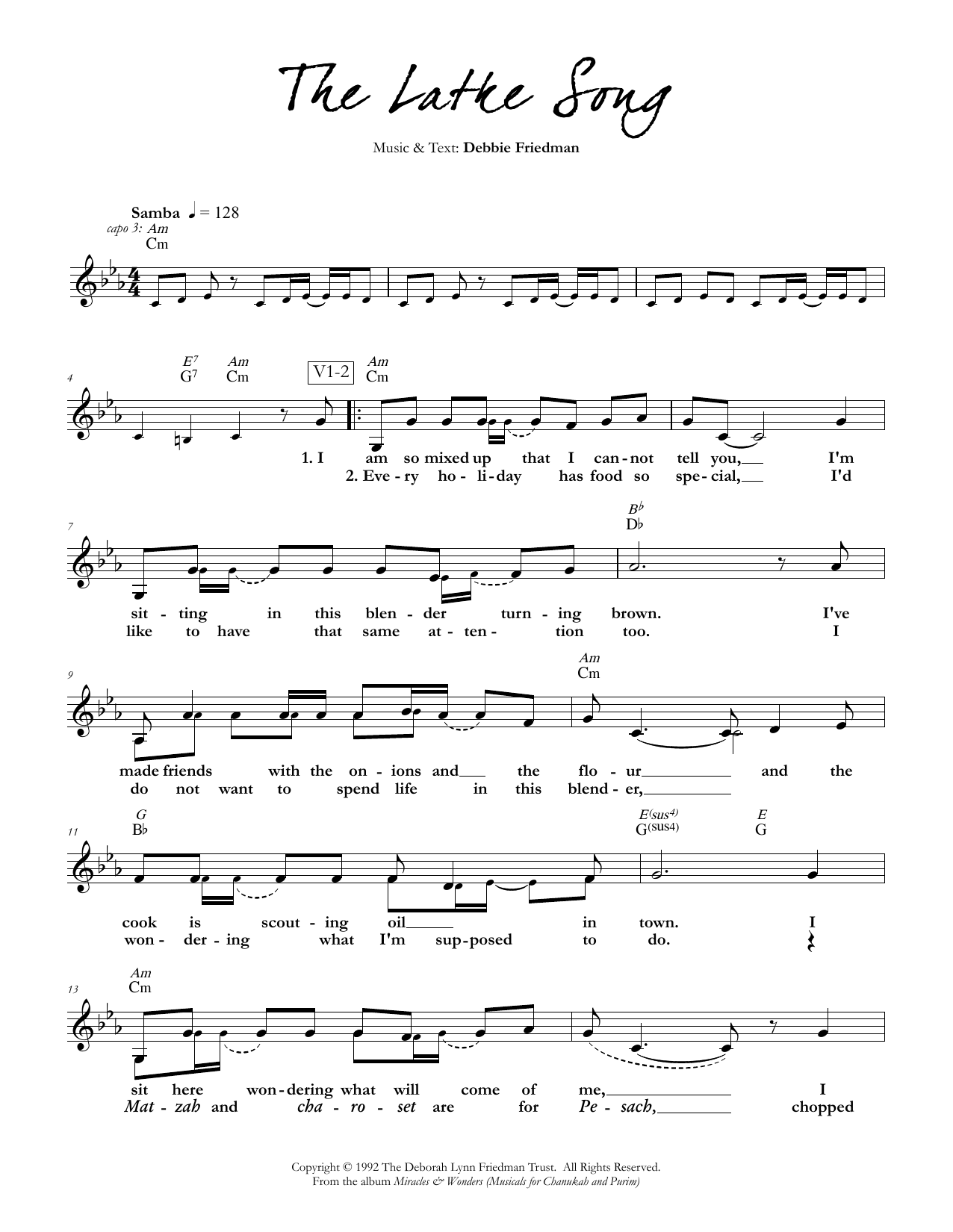 Debbie Friedman The Latke Song sheet music notes and chords. Download Printable PDF.