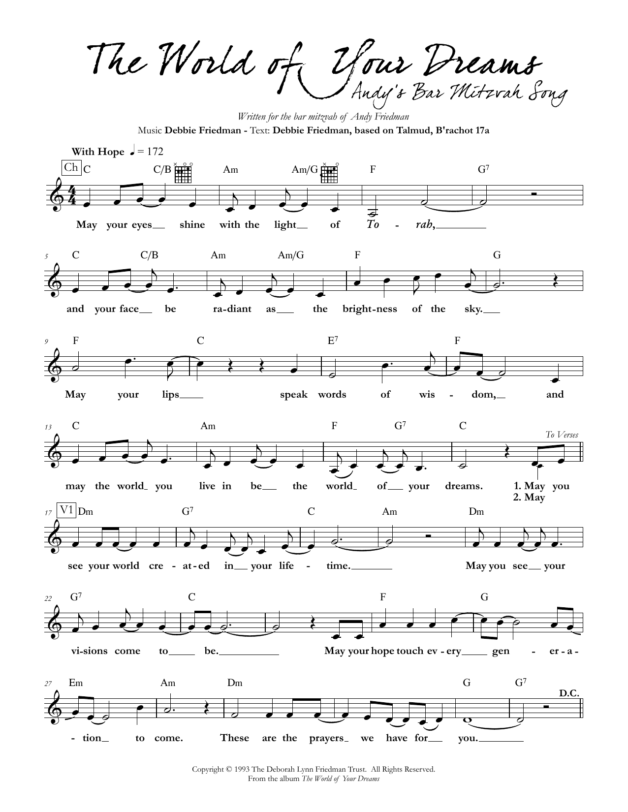 Debbie Friedman The World of Your Dreams sheet music notes and chords. Download Printable PDF.