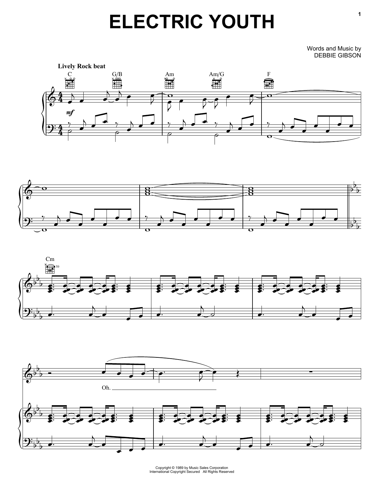 Debbie Gibson Electric Youth sheet music notes and chords. Download Printable PDF.