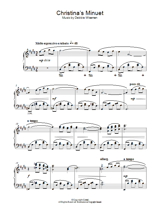 Learn to play Debbie Wiseman Christina's Minuet (Theme From Haunted) sheet music for Piano Solo in minutes. Price: 7.8900$ Debbie Wiseman Christina's Minuet (Theme From Haunted) sheet music notes and chords arranged for Piano Solo
