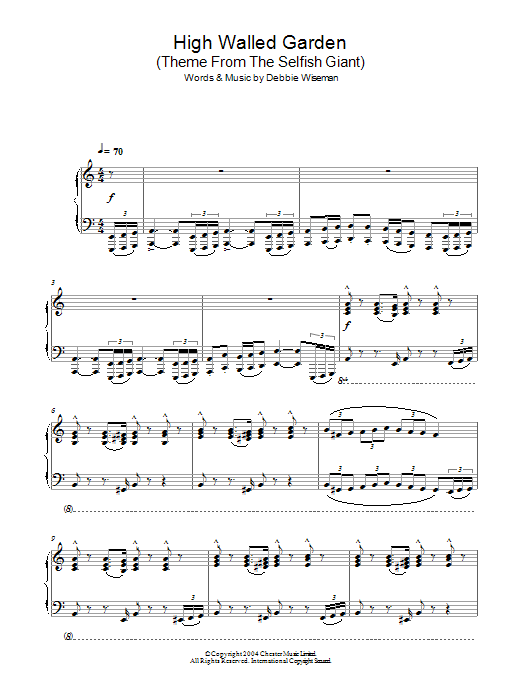 Debbie Wiseman High Walled Garden (Theme From The Selfish Giant) sheet music notes and chords arranged for Piano Solo