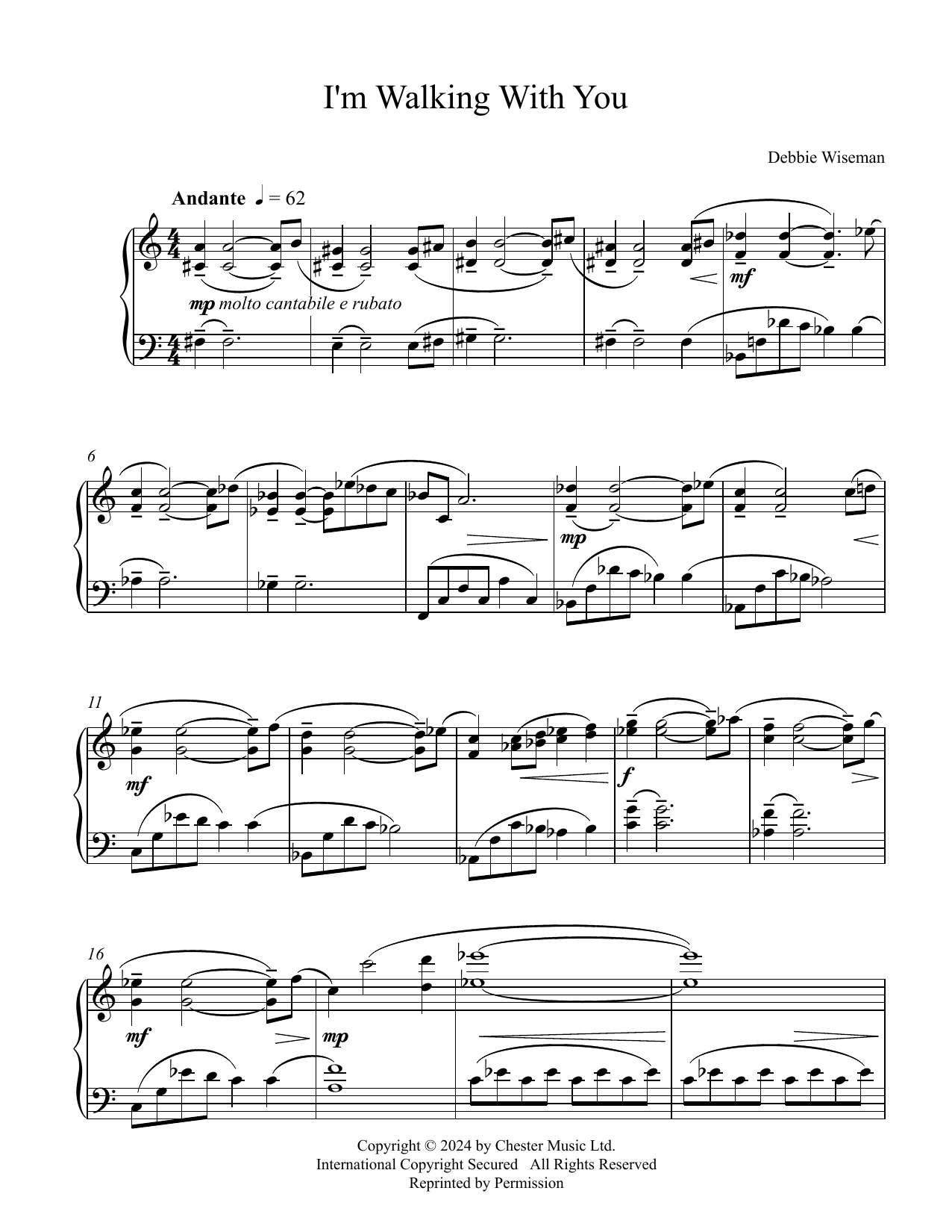 Debbie Wiseman I'm Walking With You sheet music notes and chords. Download Printable PDF.