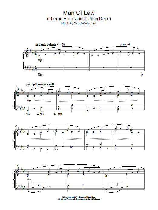 Debbie Wiseman Man Of Law (Theme From Judge John Deed) sheet music notes and chords. Download Printable PDF.