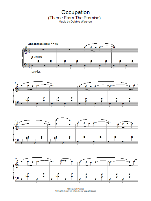 Debbie Wiseman Occupation (Theme From The Promise) sheet music notes and chords. Download Printable PDF.