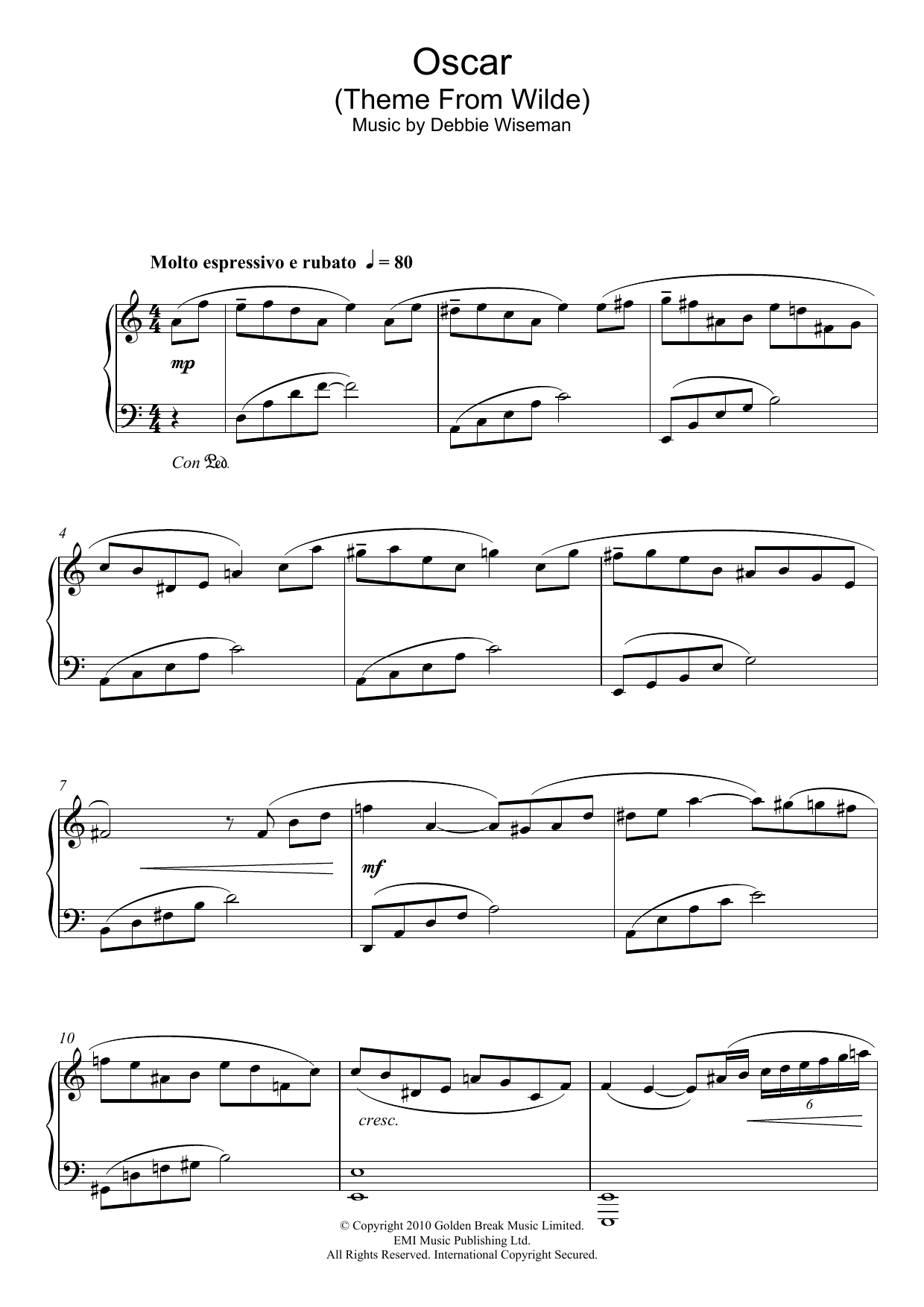 Debbie Wiseman Oscar (Theme From Wilde) sheet music notes and chords. Download Printable PDF.