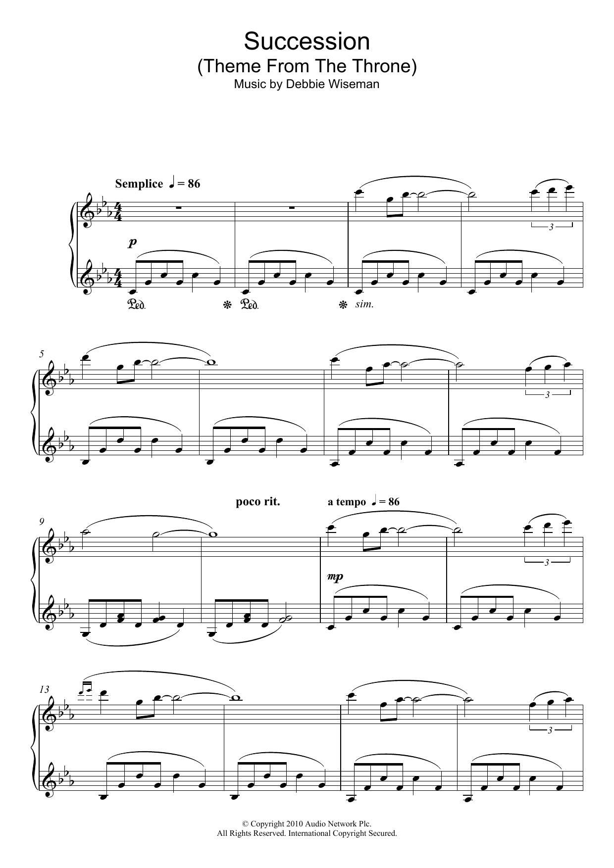 Debbie Wiseman Succession (Theme From The Throne) sheet music notes and chords. Download Printable PDF.