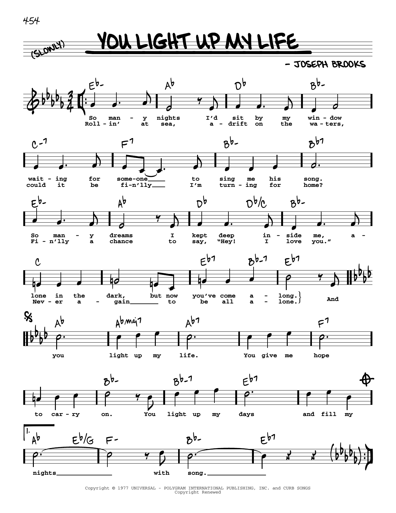 Debby Boone You Light Up My Life (High Voice) sheet music notes and chords. Download Printable PDF.