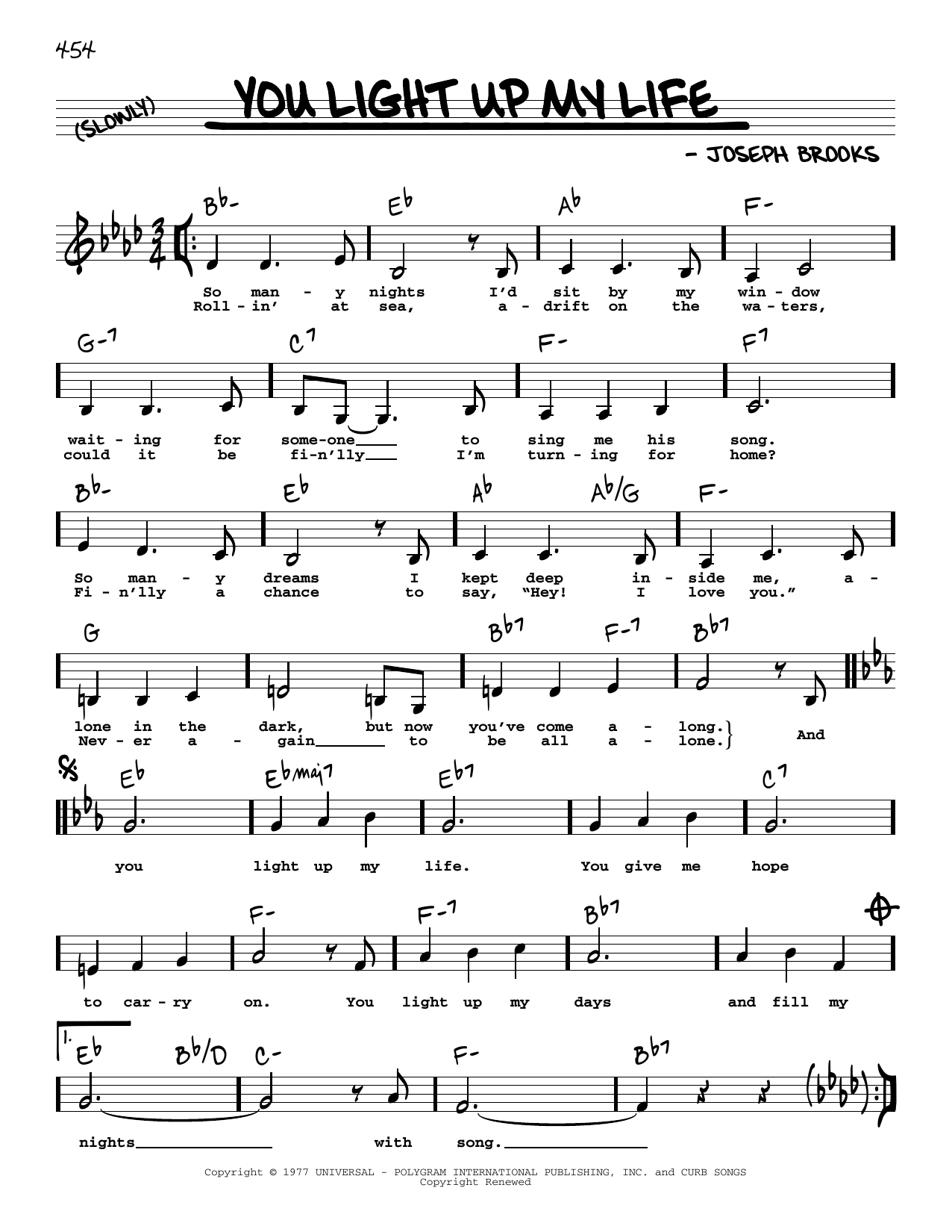 Debby Boone You Light Up My Life (Low Voice) sheet music notes and chords. Download Printable PDF.