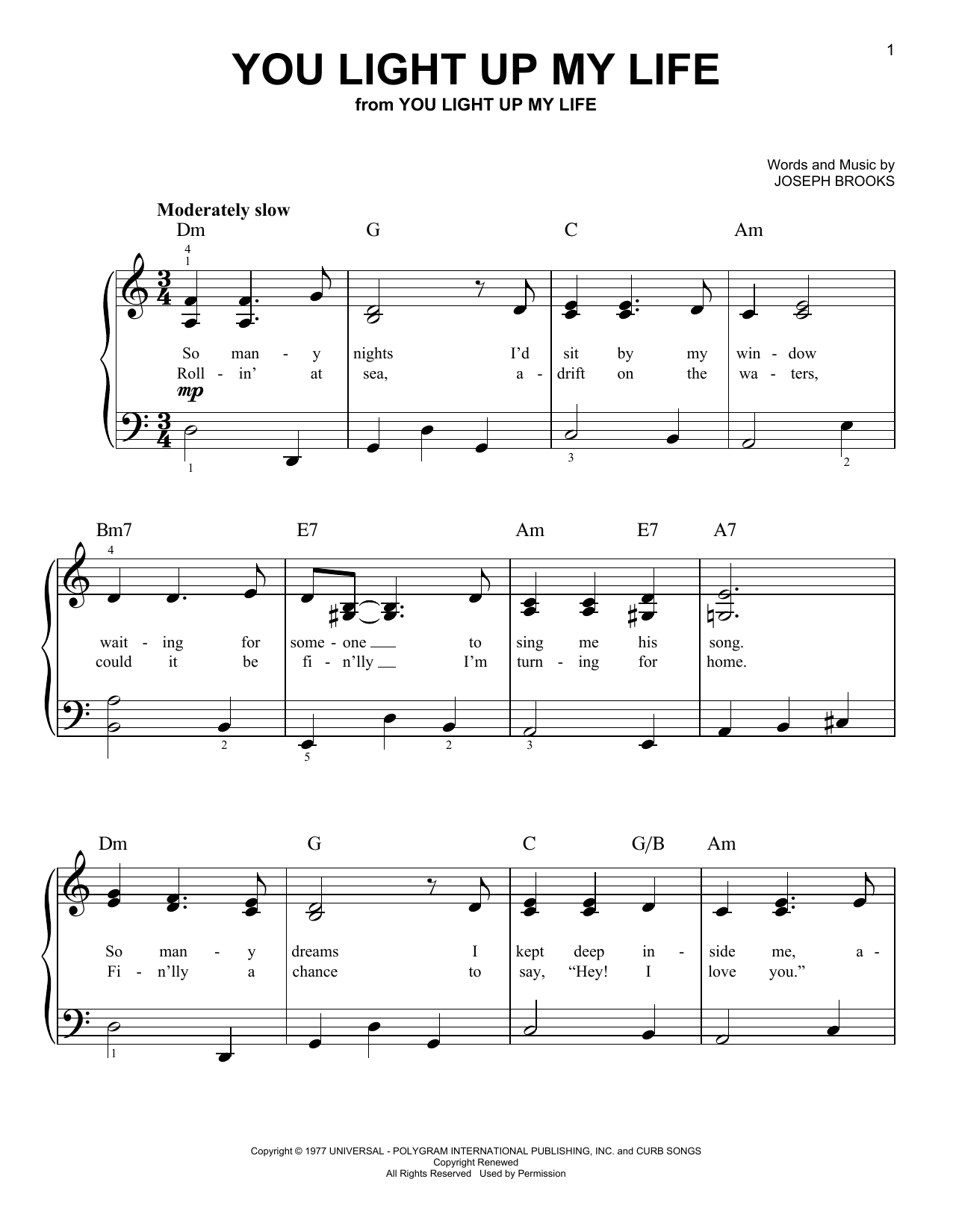 Debby Boone You Light Up My Life sheet music notes and chords. Download Printable PDF.