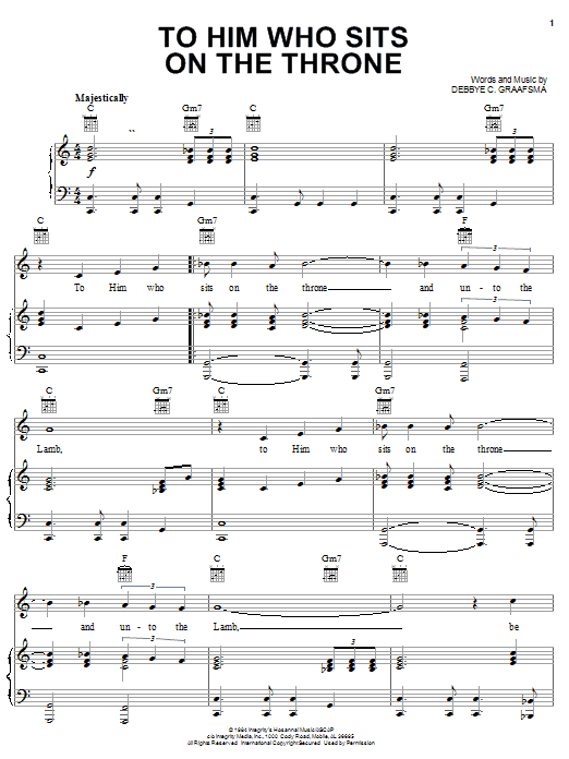 Debbye C. Graafsma To Him Who Sits On The Throne sheet music notes and chords arranged for Piano, Vocal & Guitar Chords (Right-Hand Melody)