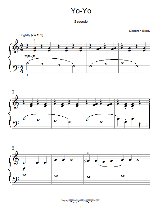 Learn to play Deborah Brady Yo-Yo sheet music for Piano Duet in minutes. Price: 7.8900$ Deborah Brady Yo-Yo sheet music notes and chords arranged for Piano Duet