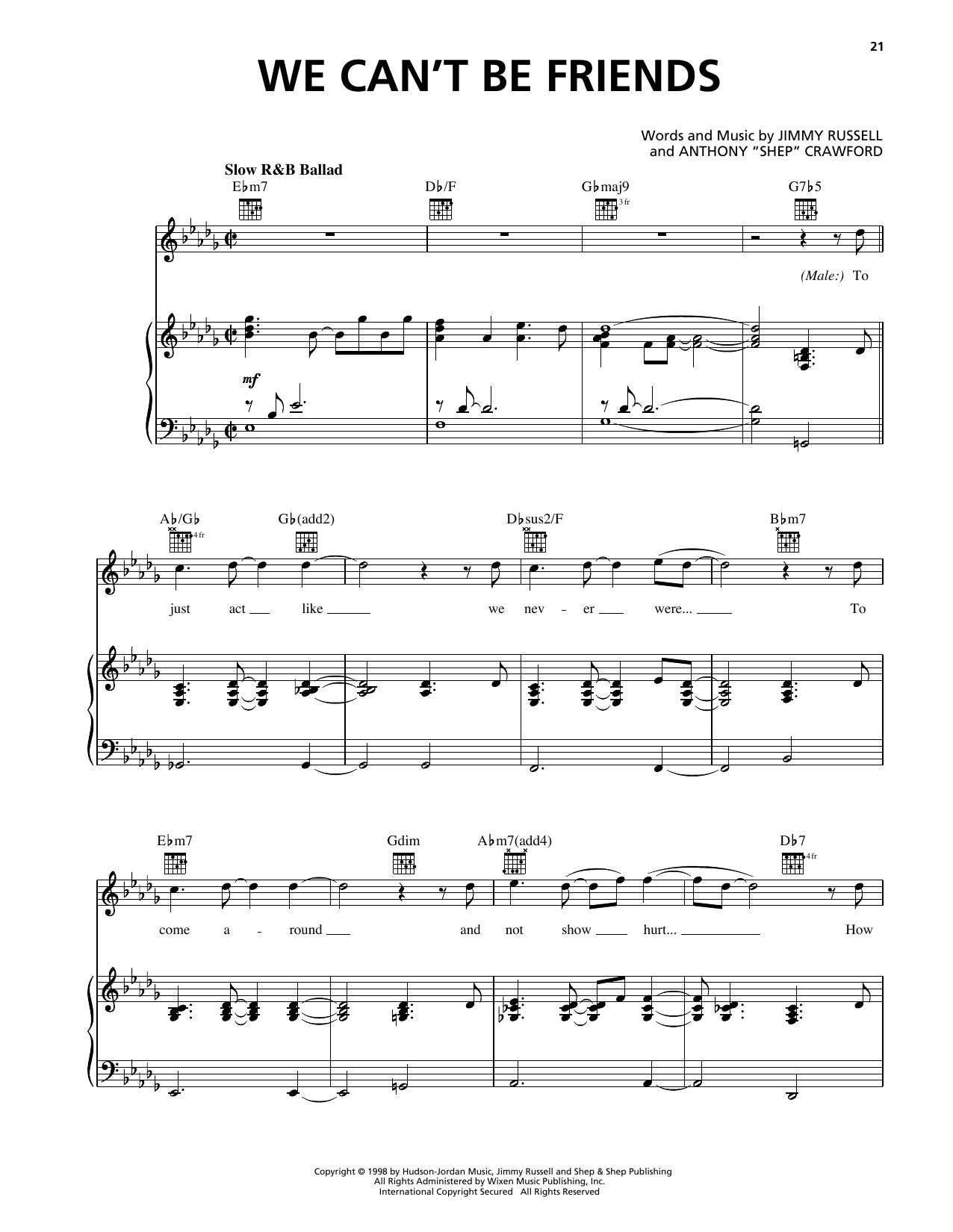 Learn to play Deborah Cox We Can't Be Friends sheet music for Piano, Vocal & Guitar Chords (Right-Hand Melody) in minutes. Price: 7.8900$ Deborah Cox We Can't Be Friends sheet music notes and chords arranged for Piano, Vocal & Guitar Chords (Right-Hand Melody)