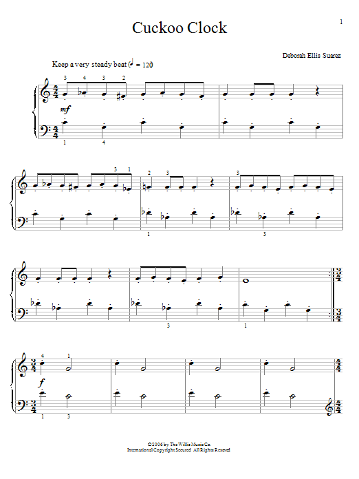 Learn to play Deborah Ellis Suarez Cuckoo Clock sheet music for Educational Piano in minutes. Price: 6.9900$ Deborah Ellis Suarez Cuckoo Clock sheet music notes and chords arranged for Educational Piano