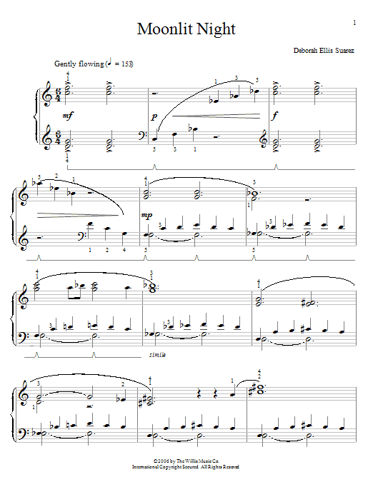 Learn to play Deborah Ellis Suarez Moonlit Night sheet music for Educational Piano in minutes. Price: 6.9900$ Deborah Ellis Suarez Moonlit Night sheet music notes and chords arranged for Educational Piano