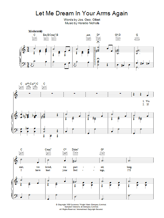 Learn to play Debroy Somers Let Me Dream In Your Arms Again sheet music for Piano, Vocal & Guitar Chords in minutes. Price: 7.8900$ Debroy Somers Let Me Dream In Your Arms Again sheet music notes and chords arranged for Piano, Vocal & Guitar Chords