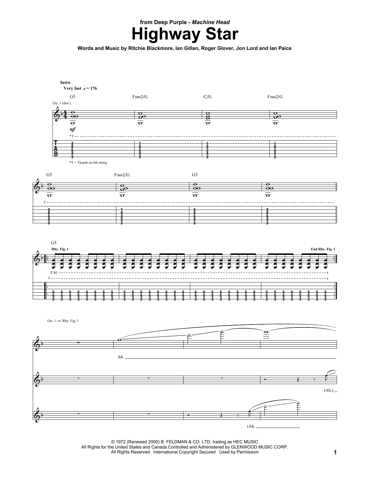 Deep Purple Highway Star sheet music notes and chords. Download Printable PDF.