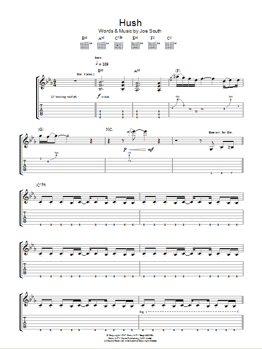 Deep Purple Hush sheet music notes and chords. Download Printable PDF.