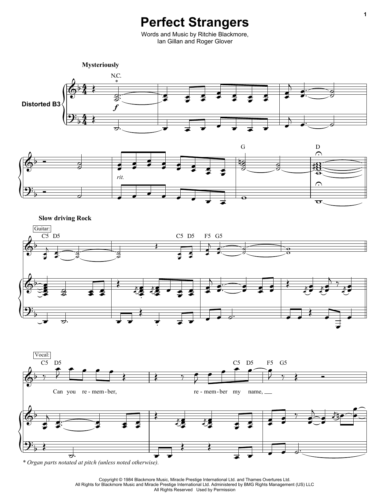 Deep Purple Perfect Strangers sheet music notes and chords. Download Printable PDF.